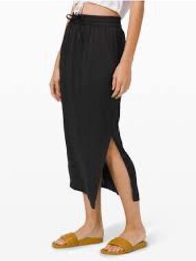 lululemon athletica Black Drawstring Midi Skirt with Side Slit glide away skirt